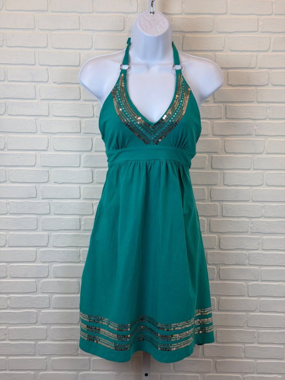 Victoria's Secret Bra Tops Halter Dress Teal Sequin Trim Medium